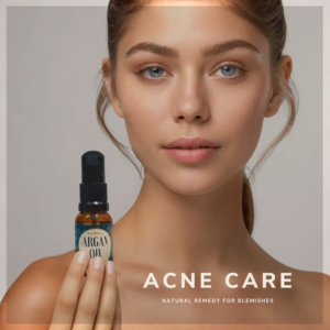 A woman holding 15ml Argan Acne Care